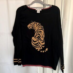 Beautiful Joan Vass black sweater with tiger